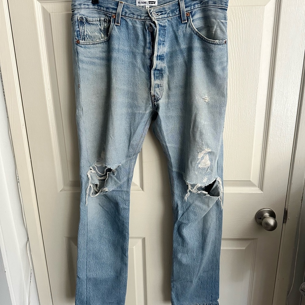 Re/Done Blue Straight-Leg Jeans with Vintage Distressing